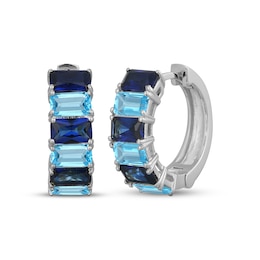 Emerald-Cut Swiss Blue Topaz & Blue Lab-Created Sapphire Hoop Earrings Sterling Silver