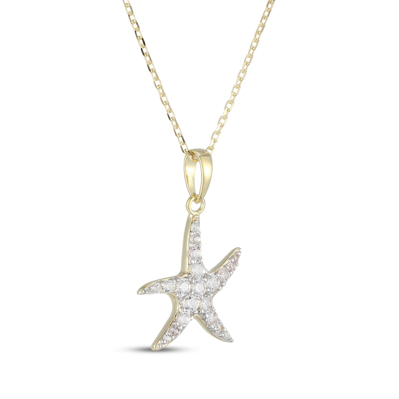 Main Image 2 of White Lab-Created Sapphire Starfish Necklace 10K Yellow Gold 18"