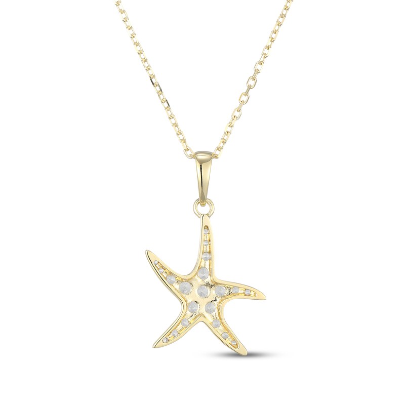 Main Image 3 of White Lab-Created Sapphire Starfish Necklace 10K Yellow Gold 18"