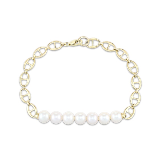 Cultured Pearl & Mariner Chain Bracelet 10K Yellow Gold 7.25"