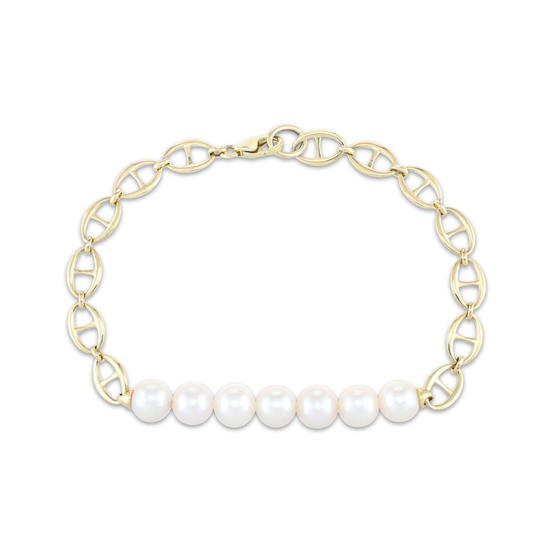 Main Image 1 of Cultured Pearl & Mariner Chain Bracelet 10K Yellow Gold 7.25"
