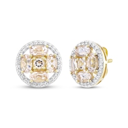 Oval-Cut Morganite & White Lab-Created Sapphire Stud Earrings 10K Yellow Gold