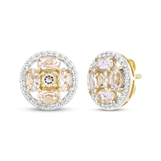 Oval-Cut Morganite & White Lab-Created Sapphire Stud Earrings 10K Yellow Gold