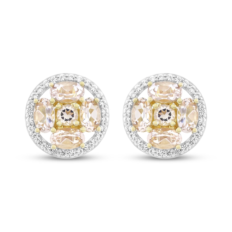 Main Image 2 of Oval-Cut Morganite & White Lab-Created Sapphire Stud Earrings 10K Yellow Gold