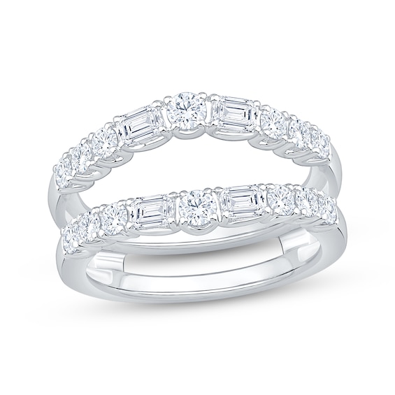 Lab-Grown Diamonds Round & Emerald-Cut Enhancer Ring ct tw 14K White Gold