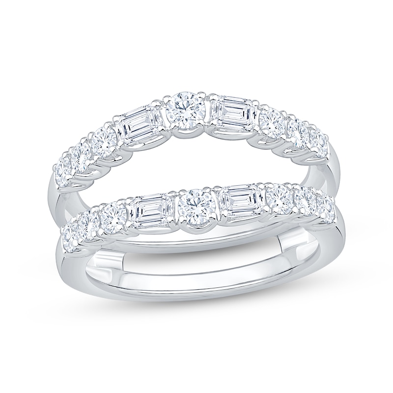 Main Image 1 of Lab-Grown Diamonds Round & Emerald-Cut Enhancer Ring 1 ct tw 14K White Gold