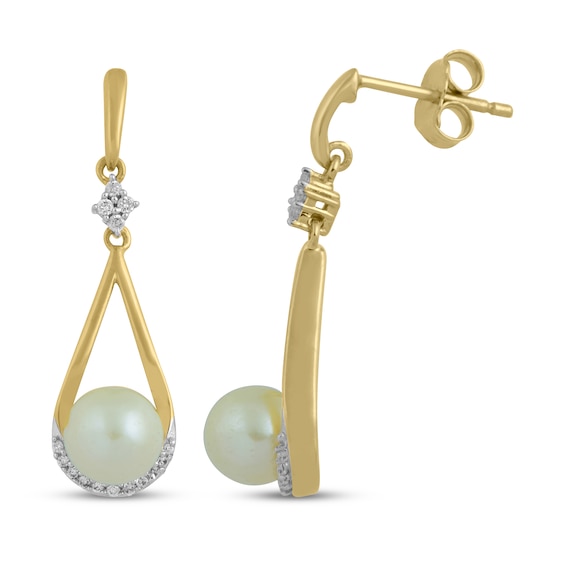 Cultured Pearl & White Lab-Created Sapphire Teardrop Dangle Earrings 24K Yellow Gold Vermeil Sterling Silver