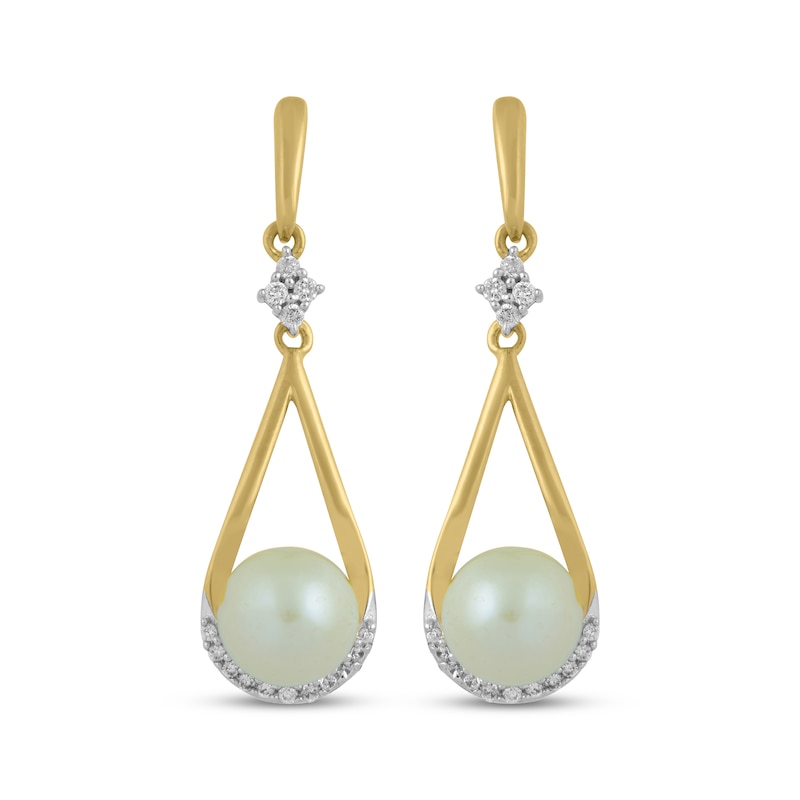 Main Image 2 of Cultured Pearl & White Lab-Created Sapphire Teardrop Dangle Earrings 24K Yellow Gold Vermeil Sterling Silver
