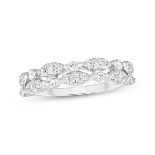 Diamond Two-Row Alternating Anniversary Ring 1/2 ct tw 10K White Gold