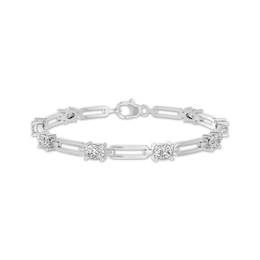 Oval-Cut White Lab-Created Sapphire Paperclip Chain Bracelet Sterling Silver 7.25"