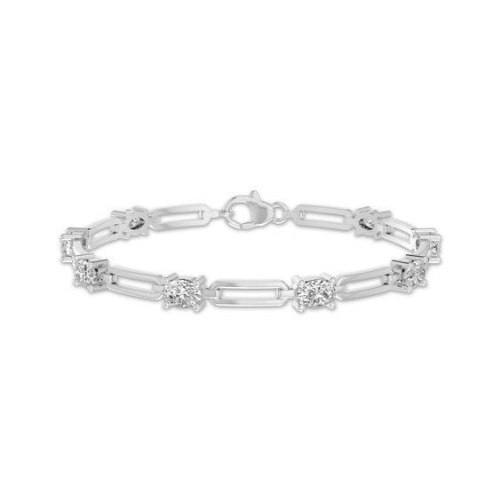 Oval-Cut White Lab-Created Sapphire Paperclip Chain Bracelet Sterling Silver 7.25"