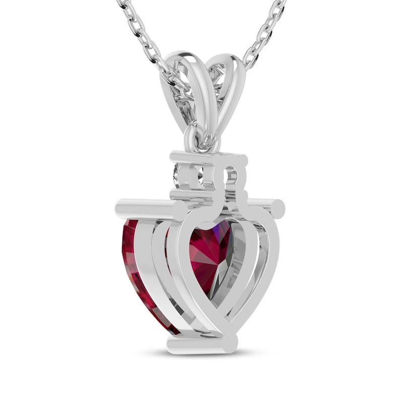 Main Image 3 of Heart-Shaped Lab-Created Ruby & White Lab-Created Sapphire Necklace Sterling Silver 18"