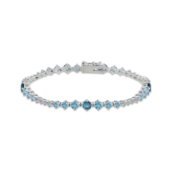 London, Swiss & Sky Blue Topaz Graduated Bracelet Sterling Silver 7.25"