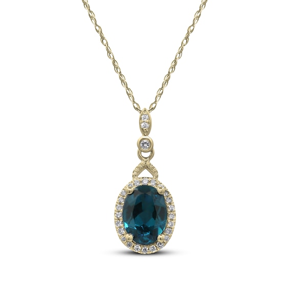 Oval-Cut Blue Topaz & Diamond Drop Necklace 1/10 ct tw 10K Yellow Gold 18"