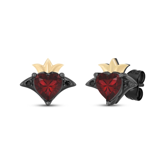 Disney Treasures Alice in Wonderland Heart-Shaped Garnet & Black Diamond Accent Stud Earrings Sterling Silver & 10K Yellow Gold