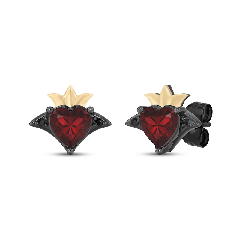 Main Image 1 of Disney Treasures Alice in Wonderland Heart-Shaped Garnet & Black Diamond Accent Stud Earrings Sterling Silver & 10K Yellow Gold