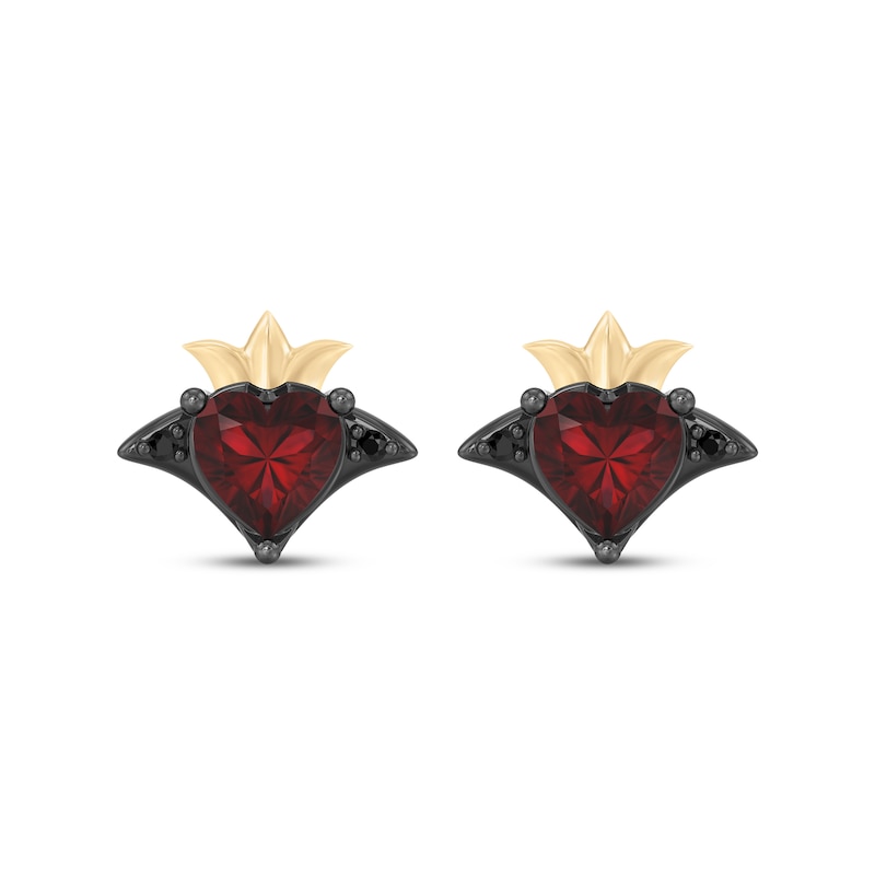 Main Image 2 of Disney Treasures Alice in Wonderland Heart-Shaped Garnet & Black Diamond Accent Stud Earrings Sterling Silver & 10K Yellow Gold