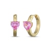 Thumbnail Image 1 of STUDIO BY KAY Heart-Shaped Pink Lab-Created Sapphire Solitaire Huggie Hoop Earrings 24K Yellow Gold Vermeil Sterling Silver