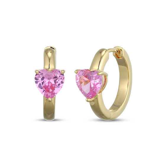 STUDIO BY KAY Heart-Shaped Pink Lab-Created Sapphire Solitaire Huggie Hoop Earrings 24K Yellow Gold Vermeil Sterling Silver
