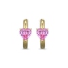 Thumbnail Image 2 of STUDIO BY KAY Heart-Shaped Pink Lab-Created Sapphire Solitaire Huggie Hoop Earrings 24K Yellow Gold Vermeil Sterling Silver