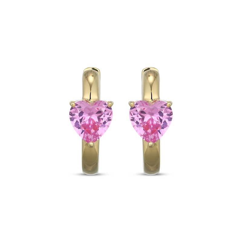 Main Image 2 of STUDIO BY KAY Heart-Shaped Pink Lab-Created Sapphire Solitaire Huggie Hoop Earrings 24K Yellow Gold Vermeil Sterling Silver