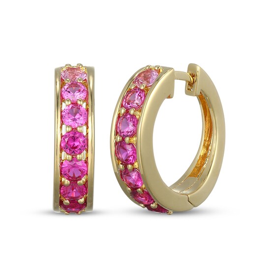 STUDIO BY KAY Lab-Created Ruby & Pink Lab-Created Sapphire Ombré Hoop Earrings 24K Yellow Gold Vermeil Sterling Silver