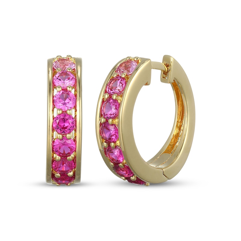 Main Image 1 of STUDIO BY KAY Lab-Created Ruby & Pink Lab-Created Sapphire Ombré Hoop Earrings 24K Yellow Gold Vermeil Sterling Silver