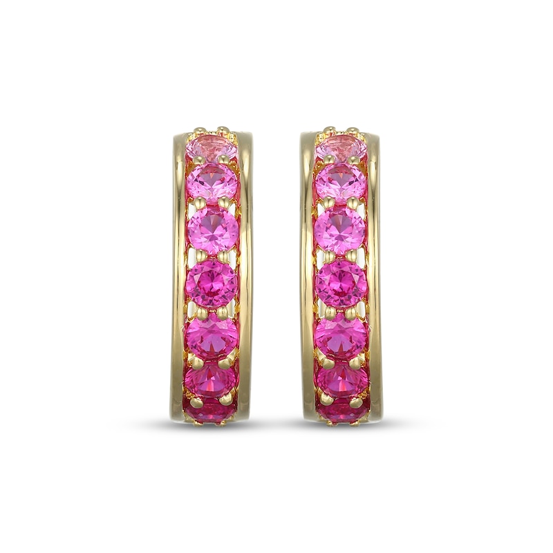 Main Image 2 of STUDIO BY KAY Lab-Created Ruby & Pink Lab-Created Sapphire Ombré Hoop Earrings 24K Yellow Gold Vermeil Sterling Silver