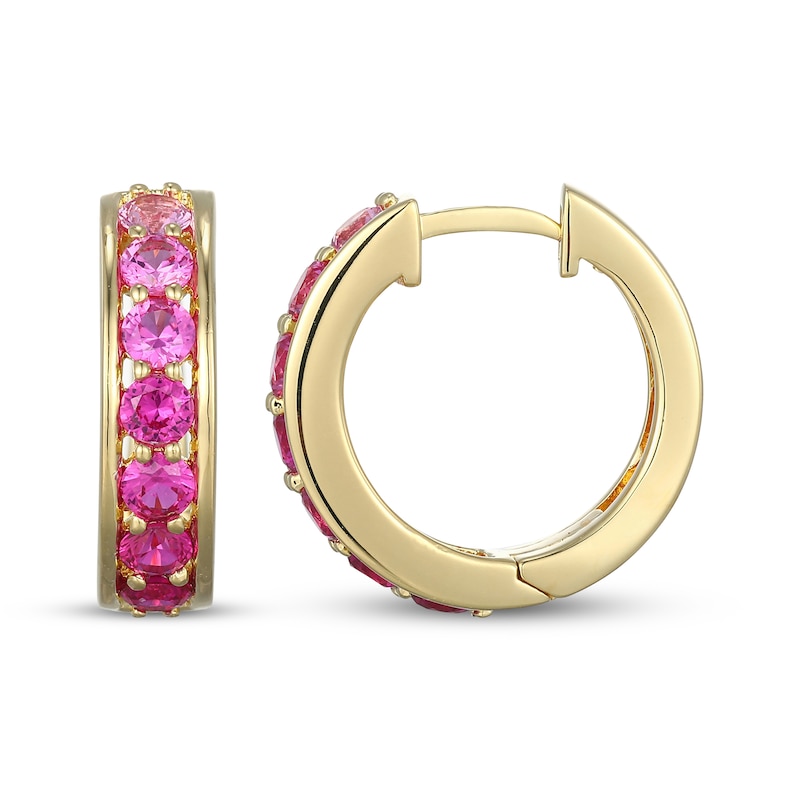 Main Image 3 of STUDIO BY KAY Lab-Created Ruby & Pink Lab-Created Sapphire Ombré Hoop Earrings 24K Yellow Gold Vermeil Sterling Silver
