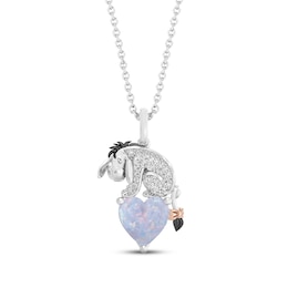 Disney Treasures Winnie the Pooh "Eeyore" Heart-Shaped Lab-Created Opal & Diamond Necklace 1/10 ct tw Sterling Silver & 10K Rose Gold 19"