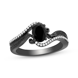 Disney Treasures The Nightmare Before Christmas Oval-Cut Black Onyx & Diamond Wave Ring 1/6 ct tw Black Rhodium-Plated Sterling Silver