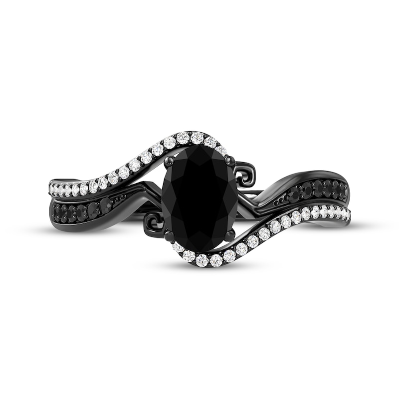 Main Image 4 of Disney Treasures The Nightmare Before Christmas Oval-Cut Black Onyx & Diamond Wave Ring 1/6 ct tw Black Rhodium-Plated Sterling Silver