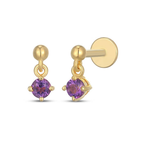 STUDIO BY KAY Amethyst Solitaire Dangle Earrings 24K Yellow Gold Vermeil Sterling Silver