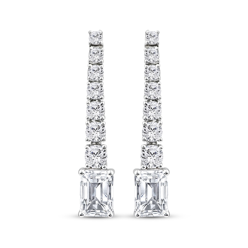 Main Image 2 of KAY Lab-Grown Diamonds Round & Emerald-Cut Graduated Drop Earrings 3 ct tw 10K White Gold