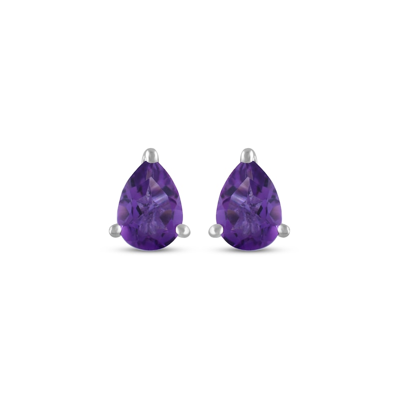 Main Image 2 of Pear-Shaped Amethyst Solitaire Stud Earrings Sterling Silver