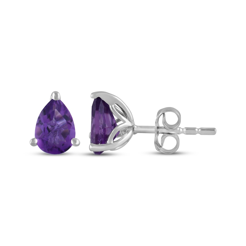 Main Image 3 of Pear-Shaped Amethyst Solitaire Stud Earrings Sterling Silver