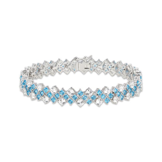 Square-Cut Swiss Blue Topaz & White Lab-Created Sapphire Bracelet Sterling Silver 7.25"
