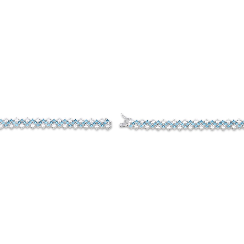 Main Image 3 of Square-Cut Swiss Blue Topaz & White Lab-Created Sapphire Bracelet Sterling Silver 7.25"