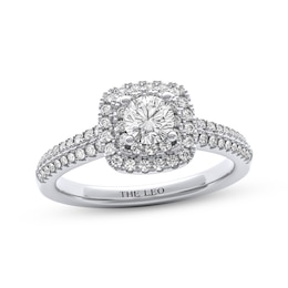 THE LEO Diamond Round-Cut Cushion Double Halo Engagement Ring 3/4 ct tw 14K White Gold
