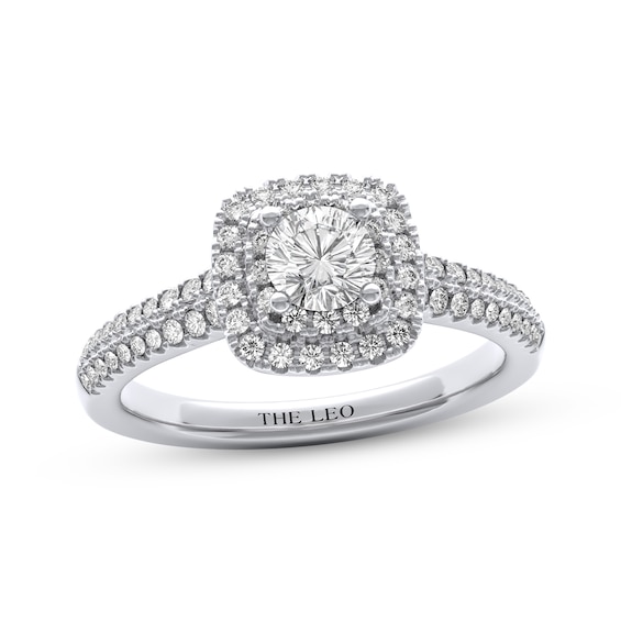 THE LEO Diamond Round-Cut Cushion Double Halo Engagement Ring 3/4 ct tw 14K White Gold