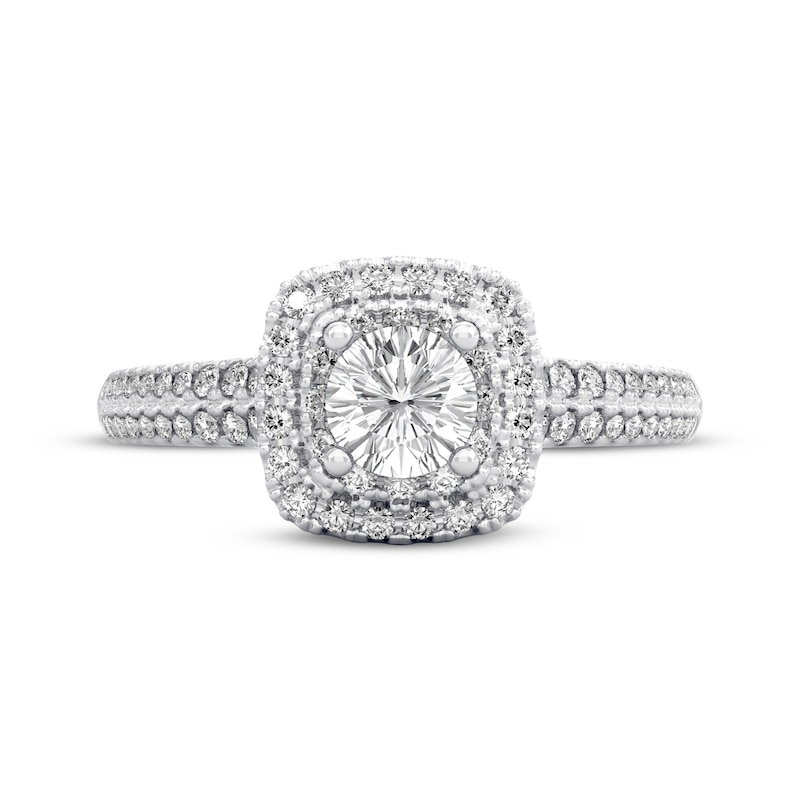 Main Image 3 of THE LEO Diamond Round-Cut Cushion Double Halo Engagement Ring 3/4 ct tw 14K White Gold