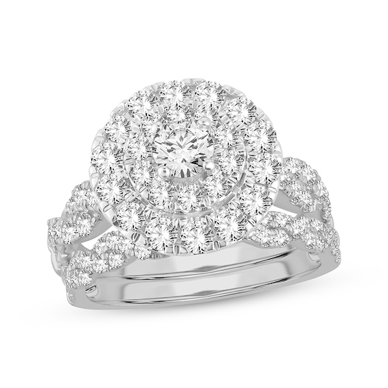 Now + Forever Round-Cut Diamond Double Halo Twist Bridal Set 2 ct tw 14K White Gold