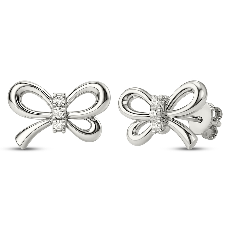 Main Image 1 of Diamond Bow Stud Earrings 1/10 ct tw Sterling Silver