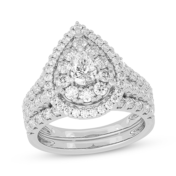 Now + Forever Lab-Grown Diamonds Pear-Shaped Double Frame Bridal Set 2 ct tw 14K White Gold