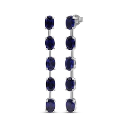 Oval-Cut Blue Lab-Created Sapphire Five-Stone Drop Earrings Sterling Silver