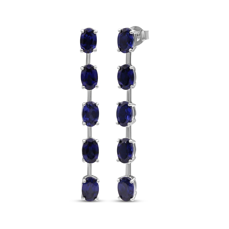 Main Image 1 of Oval-Cut Blue Lab-Created Sapphire Five-Stone Drop Earrings Sterling Silver