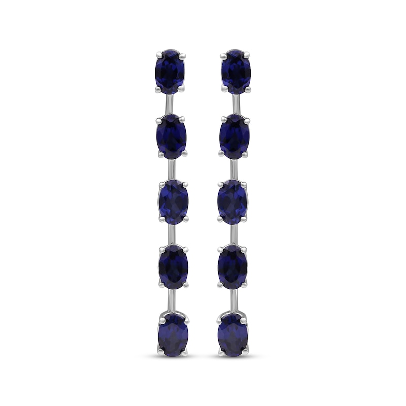 Main Image 2 of Oval-Cut Blue Lab-Created Sapphire Five-Stone Drop Earrings Sterling Silver