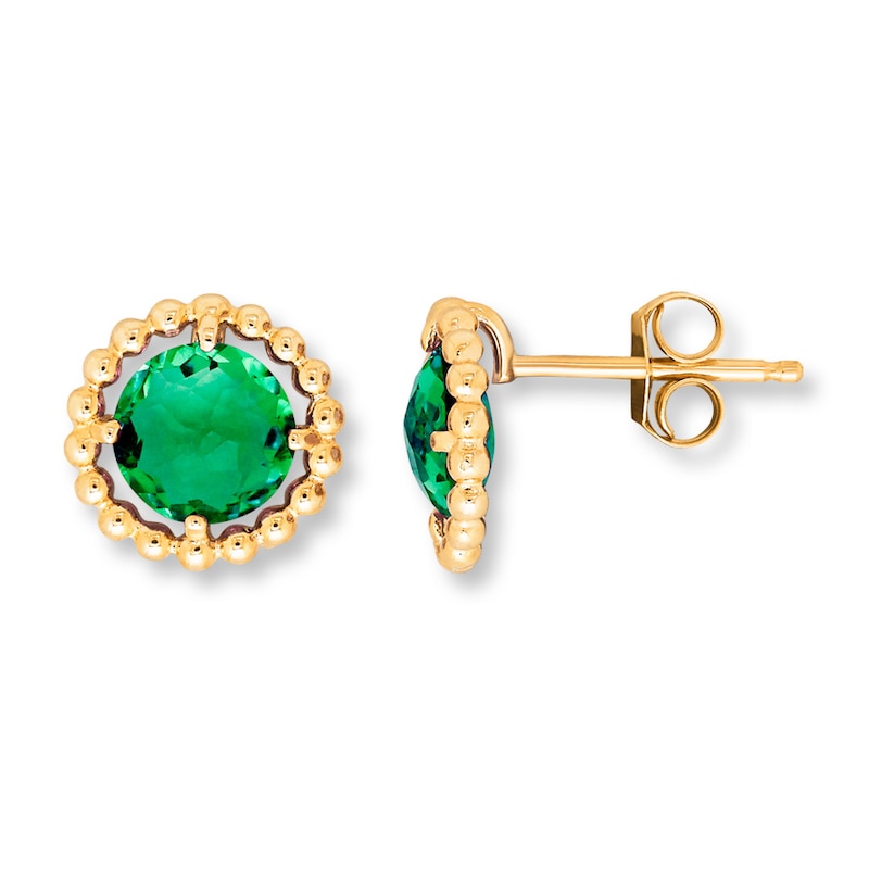 Main Image 1 of Lab-Created Emerald Earrings 10K Yellow Gold