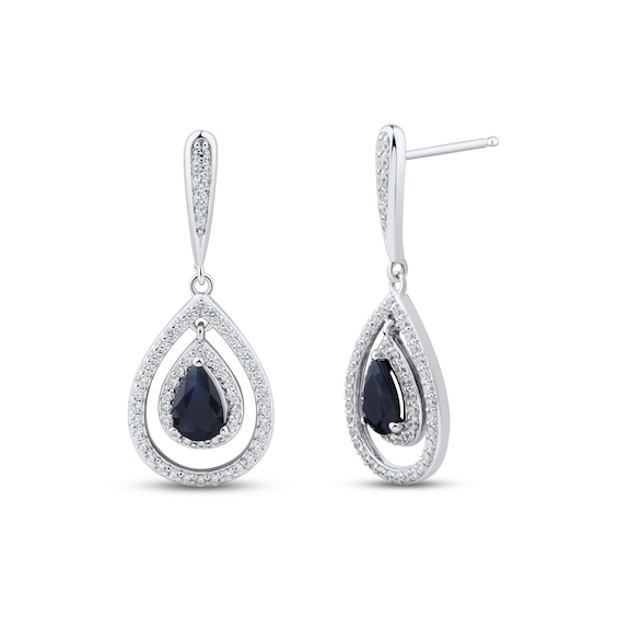 Blue Sapphire & Diamond Dangle Earrings 3/8 ct tw Round-cut 10K White Gold
