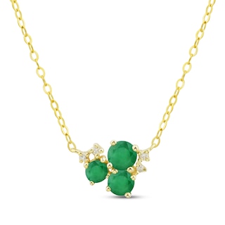 Emerald Trio & Diamond Accent Cluster Necklace 10K Yellow Gold 17"